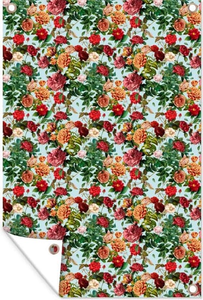 Tuinposter - Tuindoek - Tuinposters buiten - Bloemen - Patronen - Rood - 80x120 cm - Tuin