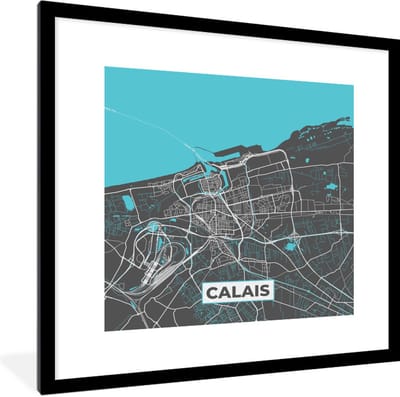Fotolijst incl. Poster - Calais - Frankrijk - Plattegrond - Kaart - Stadskaart - 40x40 cm - Posterlijst