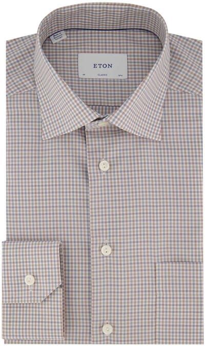 Eton classic fit overhemd beige patroon