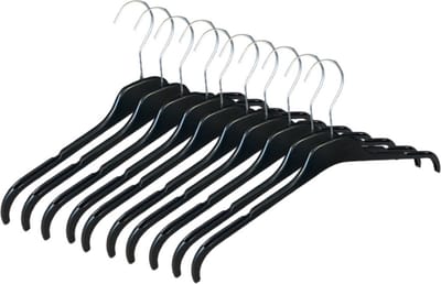 [Set van 10] De mooiste zwarte kunststof tophangers! de perfecte kledinghangers / shirthangers / jurkhangers / blousehangers met inkepingen voor bandjes en topjes