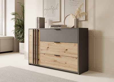 Meubella - Dressoir Roma - Grijs - Eiken - 125 cm