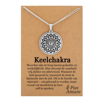 Keel Chakra (Vishuddha) Ketting op Cadeau Kaartje - Zilverkleurig Talisman - Roestvrij Staal - Spiritueel Cadeau - 60cm - Pax Amare
