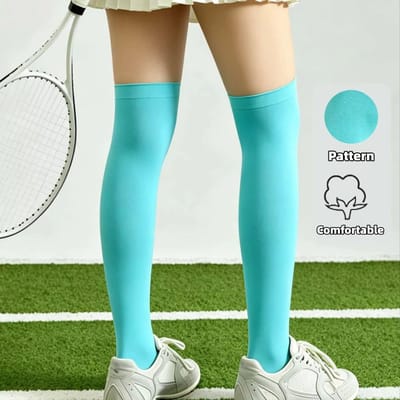 Chaussettes Hautes Pour Femmes Bleu Clair Uni Respirantes Polyvalentes Sportives Décontractées Longues Pour le Port Quotidien en Extérieur One Size blue
