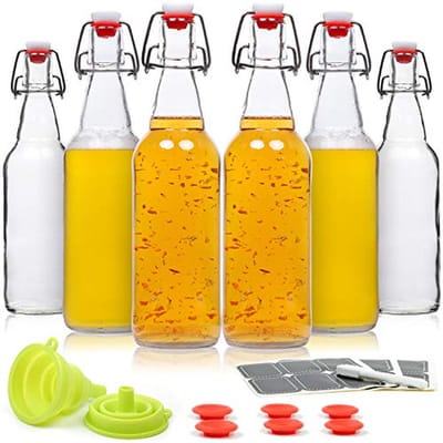 Set van 6 Swing Top Glazen Bottles 16oz - Dichtbij Flessen voor Kombucha, Kefir en Bier met Luchtdichte Doppen en Levenslange Garantie