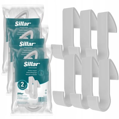 Sillar, Haken, badkamer handgrepen, hangers voor radiator, radiator, kunststof, 95mm, 6 stuck, wit