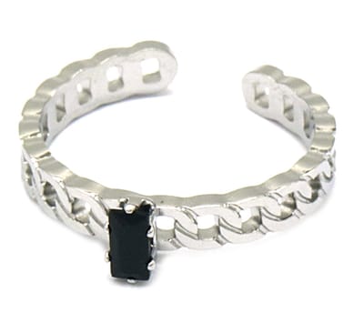 Ring Schakels - Zirkonia - RVS - One Size - Zilverkleurig en Zwart
