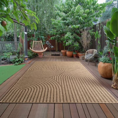 Timber Buitenkleed – Japandi, Indoor & Outdoor, Jute-Look Vloerkleed, Weerbestendig, Tuin, Balkonkleed - Beige