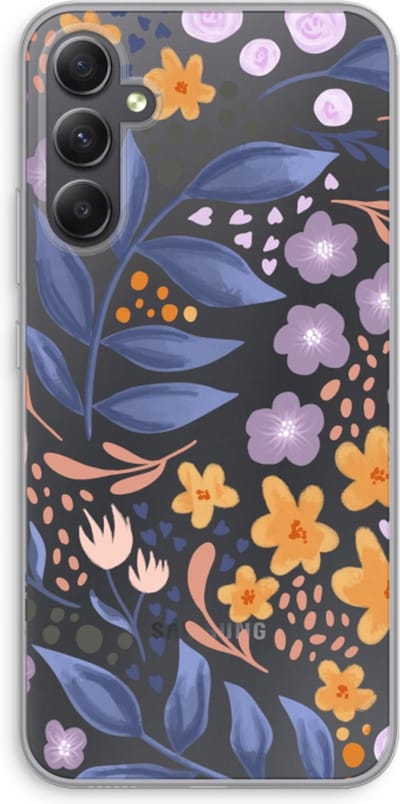 Case Company® - Hoesje geschikt voor Samsung Galaxy A34 hoesje - Flowers with blue leaves - Soft Cover Telefoonhoesje - Bescherming aan alle Kanten en Schermrand