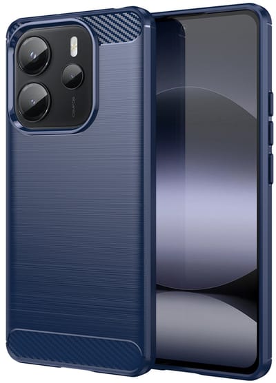 MobyDefend Hoesje - Geschikt voor Xiaomi Redmi Note 14 4G - TPU Backcover - Geborstelde Metaal & Carbon-Look - Blauw