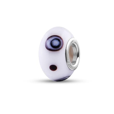 Quiges - Glazen - Kraal - Bedels - Beads Wit met Zwart Witte Vlekken en Oogjes Past op alle bekende merken armband NG842