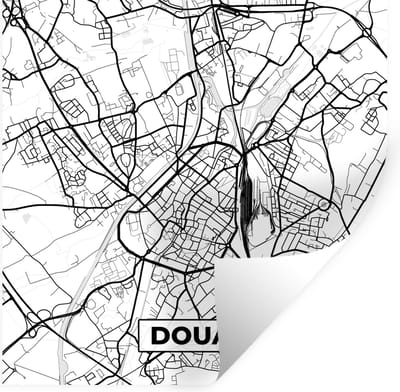 Muurstickers - Sticker Folie - Frankrijk - Douai - Stadskaart - Plattegrond - Kaart - Zwart wit - 100x100 cm - Plakfolie - Muurstickers Kinderkamer - Zelfklevend Behang XXL - Zelfklevend behangpapier - Stickerfolie