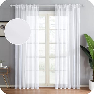 Semi-transparante voile gordijnen voor de woonkamer, 235 cm lang, 140 cm breed, set van 2 met lussen en trekkoord voor een stijlvolle uitstraling