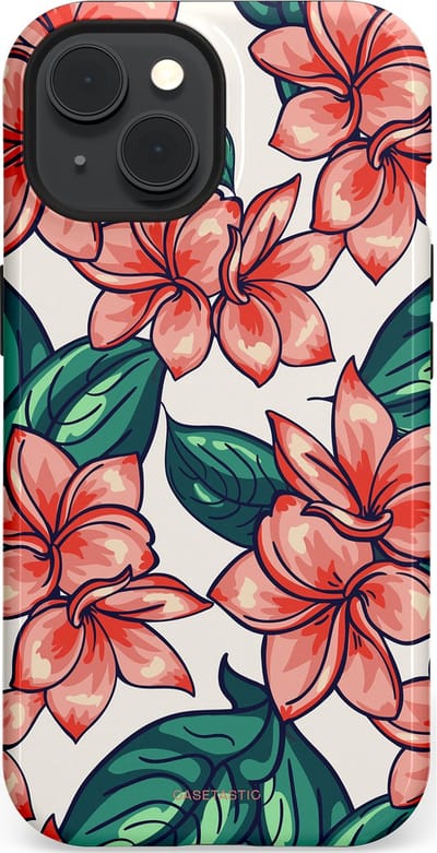Casetastic hoesje geschikt voor Apple iPhone 15 - MagSafe - Dubbellaagse bescherming - Bloemenparadijs - Fashion Case - Petrol Koraal Perzik Wit