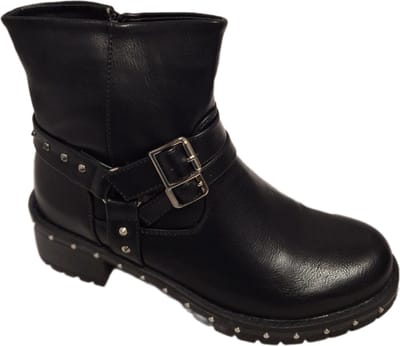 LUCKYSHOES-BIKERBOOTS-BLACK-2 GESPEN-COWBOYLOOK-FAKELEER-39