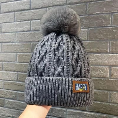 Nieuwe Dameshoed Hoge Kwaliteit Met Bont Gevoerd Pompons Winterhoed Stijlvolle Wol Beanie Hoeden Voor Dames Warm Dik Streetwear Gebreide Pet gray