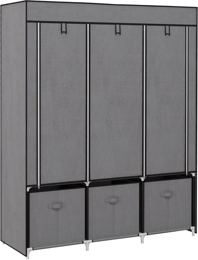 Merax Stoffen Kledingkast met 2 Kledingstangen - 5 Open Vakken - 3 Stoffen Opbergboxen - Opvouwbare Garderobekast met Rits - Donkergrijs - 125x43x162,5 cm