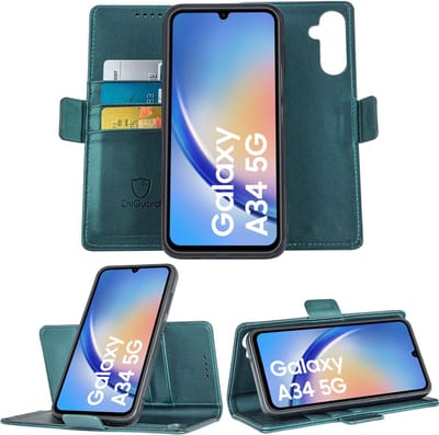Geschikt voor Samsung Galaxy A34 Book Case Hoesje - Uitneembaar Hoesje - Magnetische Sluiting - Portemonnee Turqoise