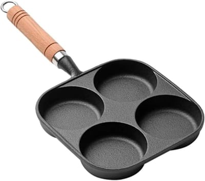 Koekenpan met 4 gaten - Ontbijtpan Hamburg - Ontbijt maken - Antiaanbaklaag - 17.2 cm - Zwart
