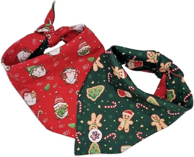 Kerst Bandana Hond - Dubbelzijdige Hondenbandana - Rood - Groen - Kerstmis - Kerstkabouters - Peperkoek - Gnomey Glamour - Paw My God! - Maat L