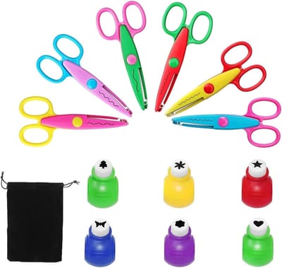 6 stuks knutselschaar voor kinderen - geschikt voor fotoalbums en verzamelalbums - motiefponsen en papierstans - patroonschaar voor kinderen