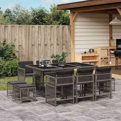 vidaXL - 11-delige - Tuinset - met - kussens - poly - rattan - grijs