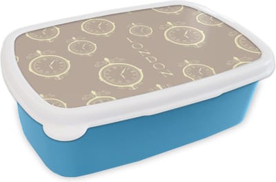 Broodtrommel Blauw - Lunchbox - Brooddoos - Londen - Klok - Patroon - Vintage - 18x12x6 cm - Kinderen - Jongen