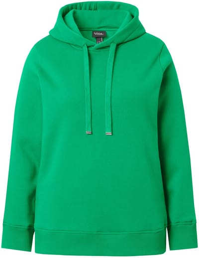 Ulla Popken - Dames - Hoodie geribbelde boorden capuchon lange mouwen - Smaragdgroen - Maat 42+