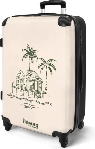 NoBoringSuitcases.com® - Koffer groot - Rolkoffer lichtgewicht - Beige met groen strandhuis - Reiskoffer met 4 wielen - Grote trolley XL - 20 kg bagage - Valiezen middelgroot - Hardcase bagagekoffer - Suitcase large