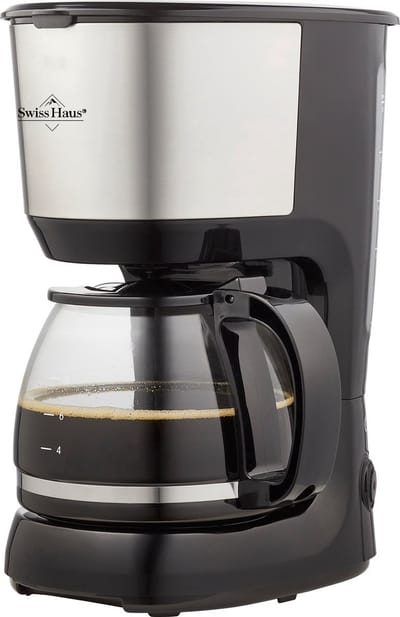 Swiss Haus® CM2212 Koffiezetapparaat – Filterkoffie - 1.25L Glazen Kan – 750W – Anti-Drup – Herbruikbaar Filter – Warmhoudfunctie – 10 Koppen - Zwart/RVS