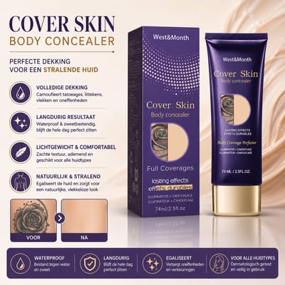 West&Month Beauty - Full Coverage Body Concealer - Tegen Tattoos, Moedervlekken, Pigmentvlekken & Littekens - Zachte Formule, Gemakkelijk Aanbrengen - Waterproof Formule - Voor Lichaam & Gezicht - 74ml