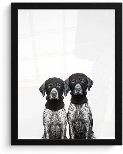 Poster in lijst - Fotolijst 30x40 cm - Posters - Honden - Bivakmuts - Zwart - wit - Posterlijst zwart - Decoratie - Wanddecoratie woonkamer - Muurdecoratie slaapkamer