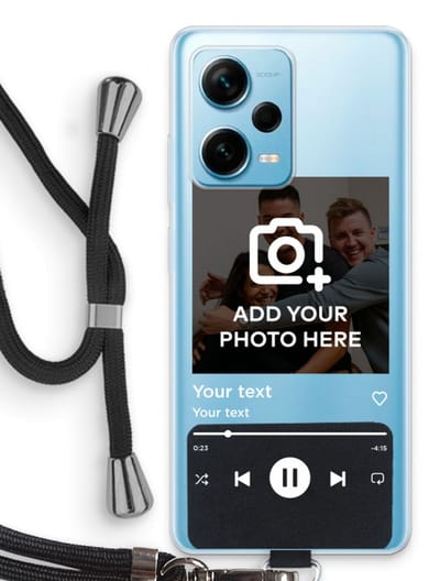 Gepersonaliseerd - Case Company® - Hoesje met koord geschikt voor Xiaomi Redmi Note 12 Pro Plus hoesje met Koord - Music Player - Telefoonhoesje met Zwart Koord - Bescherming aan alle Kanten en Over de Schermrand
