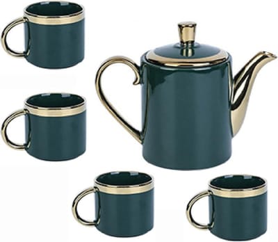 Theeservies Set - Porseleinen Theepot - Afternoon Tea - Handgemaakte Kwaliteit - 750ml Theepot - Groen