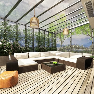 vidaXL - 10-delige - Loungeset - met - kussens - poly - rattan - bruin