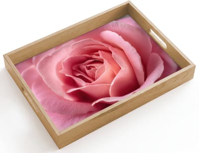 Dienblad hout 40x30 cm - Schootdienblad - Roze - Roos - Romantisch - Borrelplank rechthoek - Plateau dienbladen