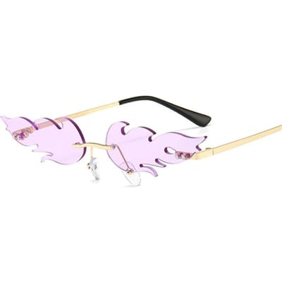 Lunettes de soleil style flamme de feu ovales Femme Monture métallique sans bord Lunettes de soleil féminines Petit cadre Miroir océanique Luxe Oculos Feminino Premium