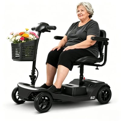 Elektrische Scootmobiel met Vier Wielen voor Senioren, Draagvermogen 136 kg, Snelheid 6 km/u, Verwijderbare Accu, USB-oplaadpoort, Geschikt voor Lange Ritten, Geen Rijbewijs Vereist – S2 Zwart