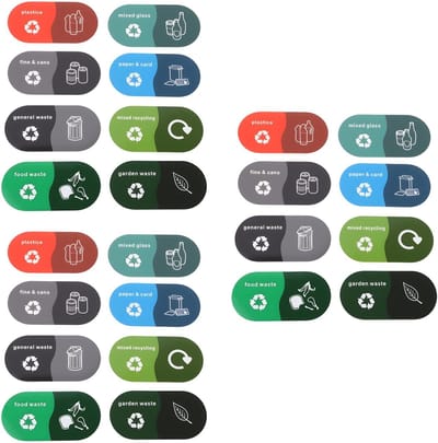 Dailygoods- Recycling Labels 24 Stuks - Etiketten Stickers - Geschikt voor Keuken/Kantoor - 100x50mm - Diverse Kleuren - Efficiënt Sorteren
