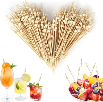 Houten Cocktailprikkers Set van 200, 12 cm Lange Prikkers voor Fingerfood, Ideaal voor Party's, Antipasti en Snacks