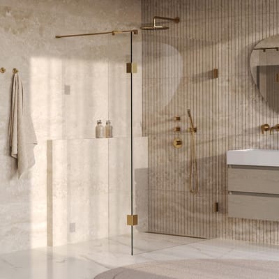 Brauer Void - Inloopdouche - Helder Glas - 130 x 200 cm - met Zijwand 30 cm - incl. Glascoating - PVD Goud Geborsteld
