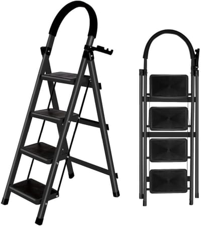 Opvouwbare Trapladder met 4 Treden en Werkplatform - Hoge Belasting en Veilig