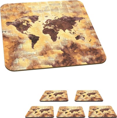 Onderzetters voor glazen - Wereldkaart - Stippen - Kleuren - 10x10 cm - Glasonderzetters - 6 stuks