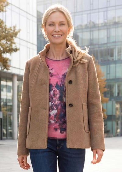 Jas van wolmix en met opstaande kraag - camel - Gr. 19 van Goldner Fashion