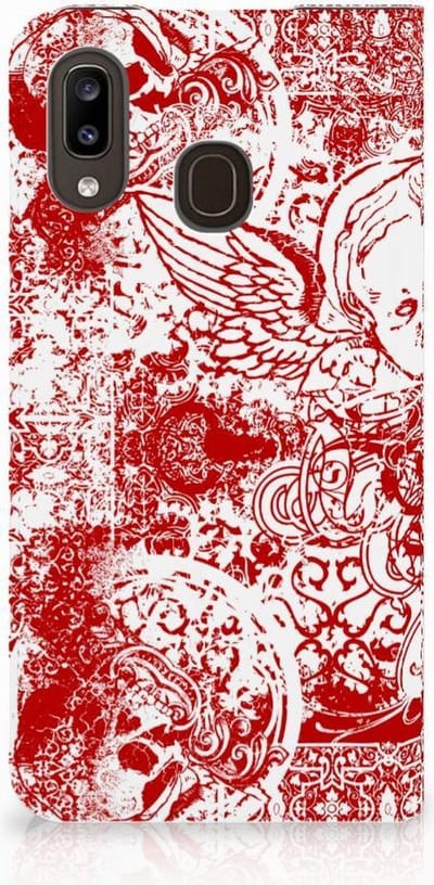Mobiel BookCase Samsung Galaxy A30 Angel Skull Rood