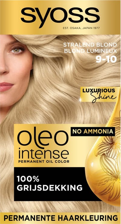 Syoss Oleo Intense 9-10 Haarverf - Stralend Blond - Permanente Haarkleuring - Ammoniakvrij - Met Voedende Oliën - 100% Grijsdekking - Langdurige Kleur - 1 stuk