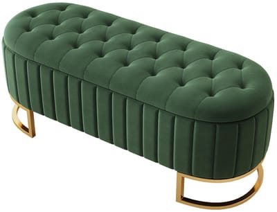 Allero Fluwelen opbergbank - Multifunctioneel Voetenbank - Verborgen opbergruimte - Slaapkamer - Woonkamer - Groen - 120x40x43cm