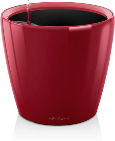 LECHUZA CLASSICO PREMIUM LS 21 - Plantenbak - met uitneembare binnenbak - met bewateringssysteem - ALL-IN-ONE set met LECHUZA-PON - scharlakenrood hoogglans