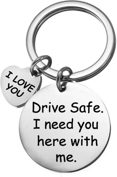 Fako Bijoux - Sleutelhanger Drive Safe, I Need You Here With Me - I Love You - Sleutelring Tekst - Cadeau - Geschenk - Zilverkleurig