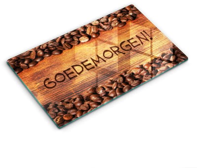 Wallfluent Glazen Snijplanken - Koffiebonen, Goedemorgen! Snijplanken Glas - 30 cm x 52 cm - Bruin Snijplanken van Glas - Keuken Snijplank Glas - Design Glazen Snijplank Keuken - Antislip Glazen Serveerplank