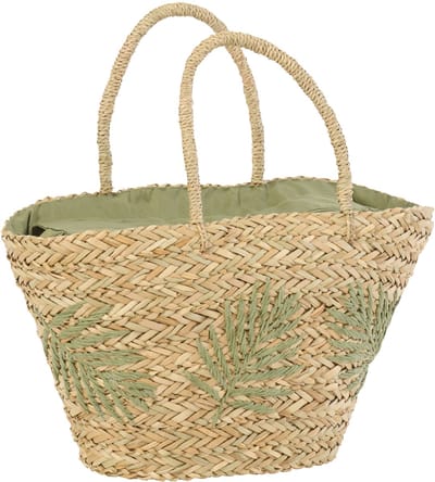 J-Line strandtas Blad - zeegras - naturel/olijfgroen